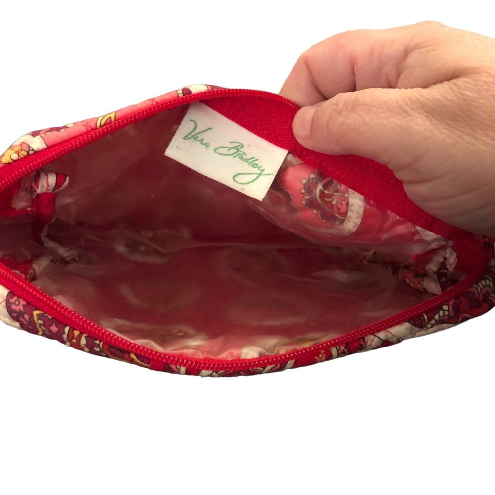 Vera Bradley Red Floral Patterned Lined Zippered Makeup Bag - Picture 3 of 10